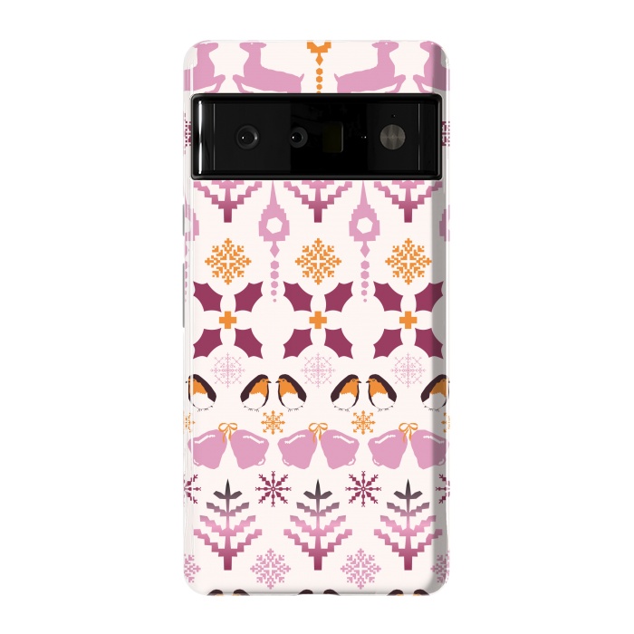 Pixel 6 Pro StrongFit Fair Isle Christmas in pink and orange by Paula Ohreen