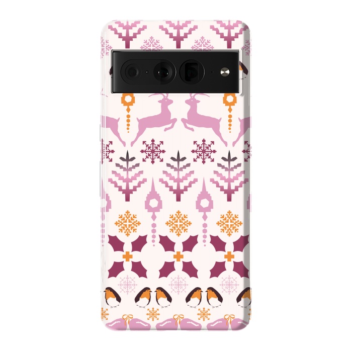 Pixel 7 Pro StrongFit Fair Isle Christmas in pink and orange by Paula Ohreen