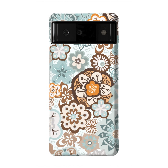 Pixel 6 StrongFit Beautiful Bouquet of Blooms-Blue and Brown by Paula Ohreen