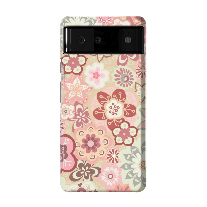 Pixel 6 StrongFit Beautiful Bouquet of Blooms-Beige and Pink by Paula Ohreen