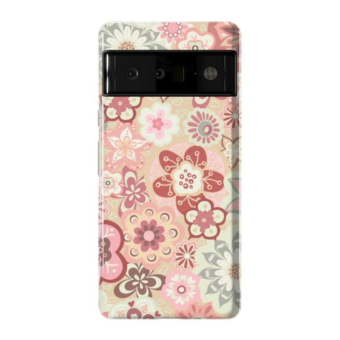 Pixel 6 Pro StrongFit Beautiful Bouquet of Blooms-Beige and Pink by Paula Ohreen