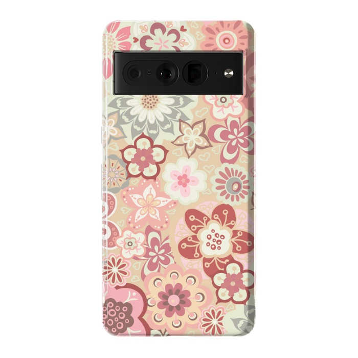 Pixel 7 Pro StrongFit Beautiful Bouquet of Blooms-Beige and Pink by Paula Ohreen
