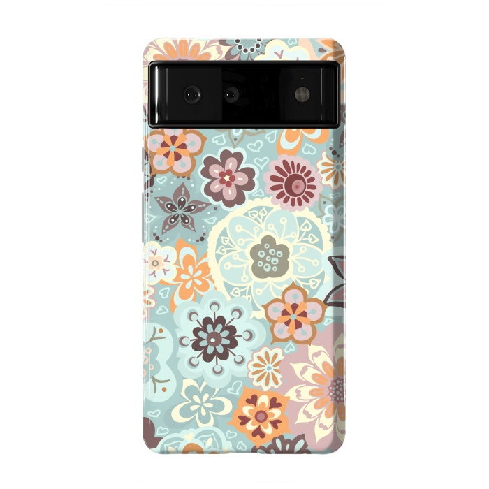 Pixel 6 StrongFit Beautiful Bouquet of Blooms-Blue and Pink by Paula Ohreen