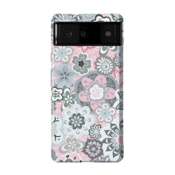 Pixel 6 StrongFit Beautiful Bouquet of Blooms-Light grey and pink by Paula Ohreen