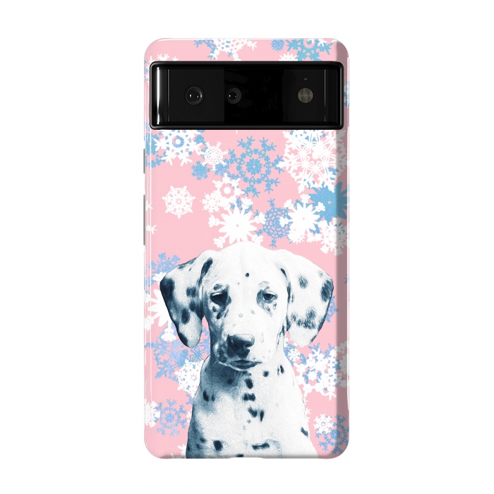 Pixel 6 StrongFit Pink blue dalmatian and snowflakes by Oana 