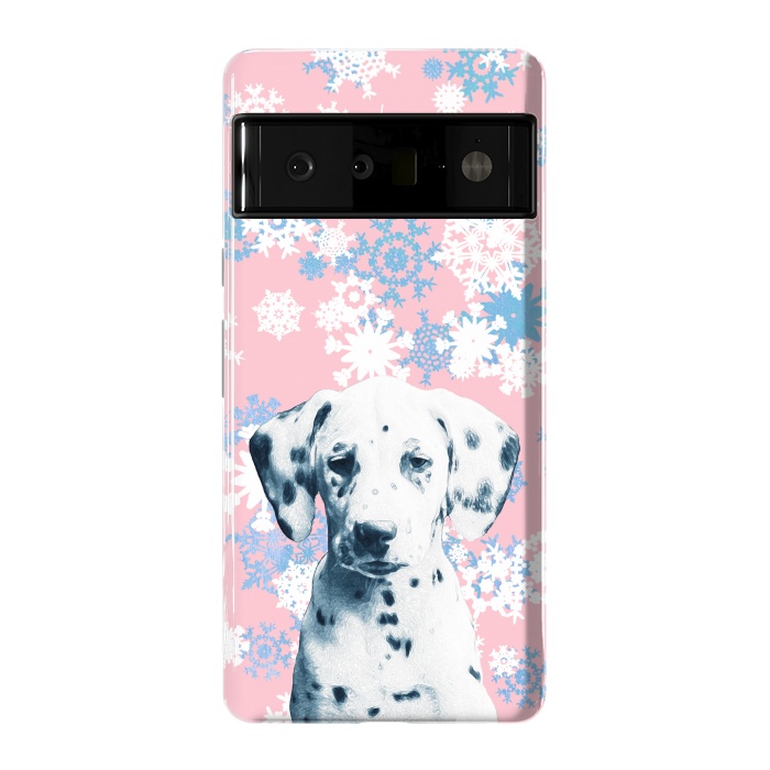 Pixel 6 Pro StrongFit Pink blue dalmatian and snowflakes by Oana 