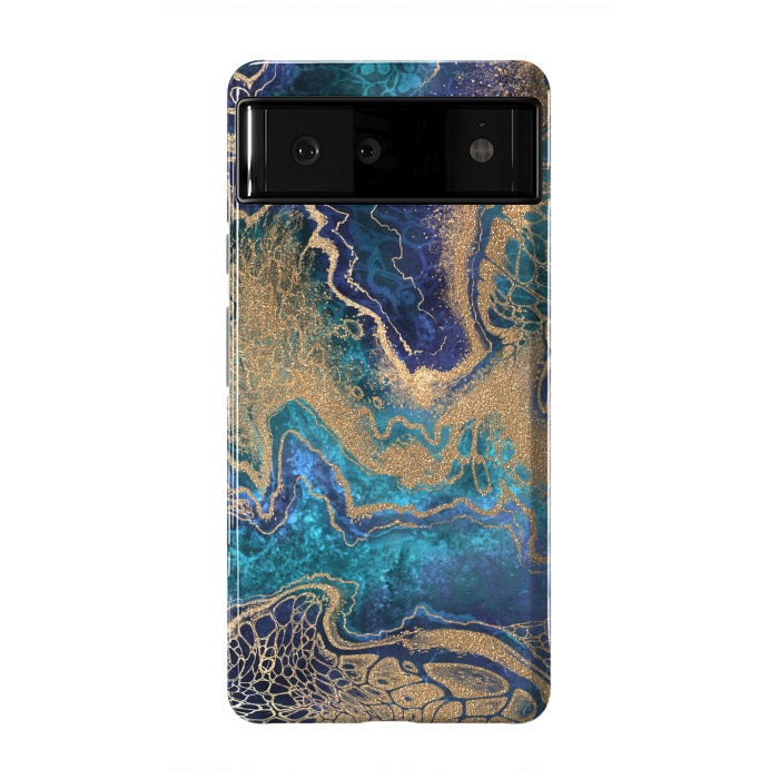 Pixel 6 StrongFit Abstract Background Blue Gold Marble by ArtsCase