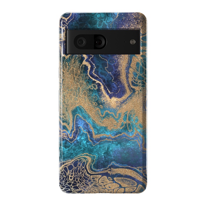 Pixel 7 StrongFit Abstract Background Blue Gold Marble by ArtsCase