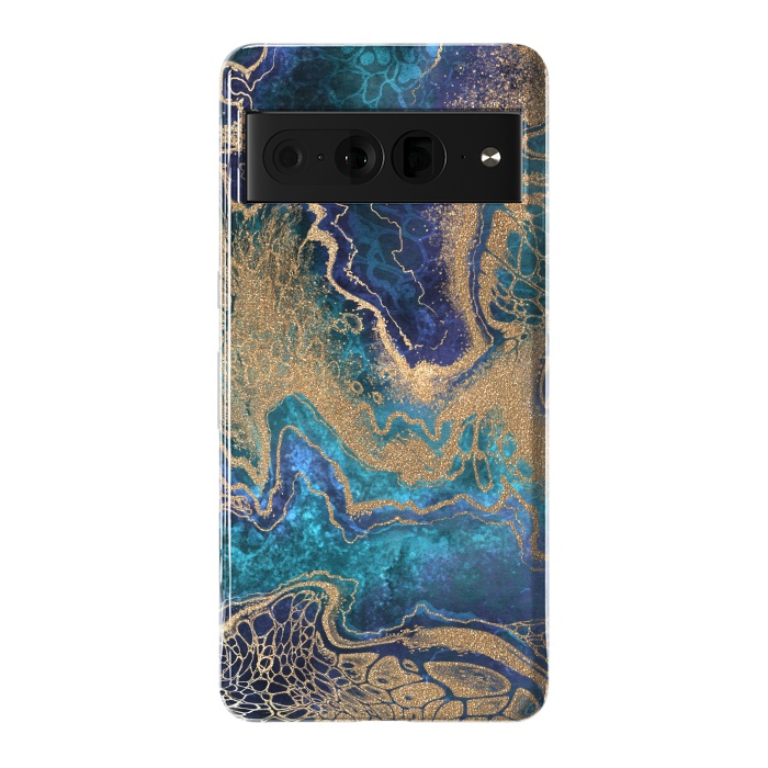 Pixel 7 Pro StrongFit Abstract Background Blue Gold Marble by ArtsCase