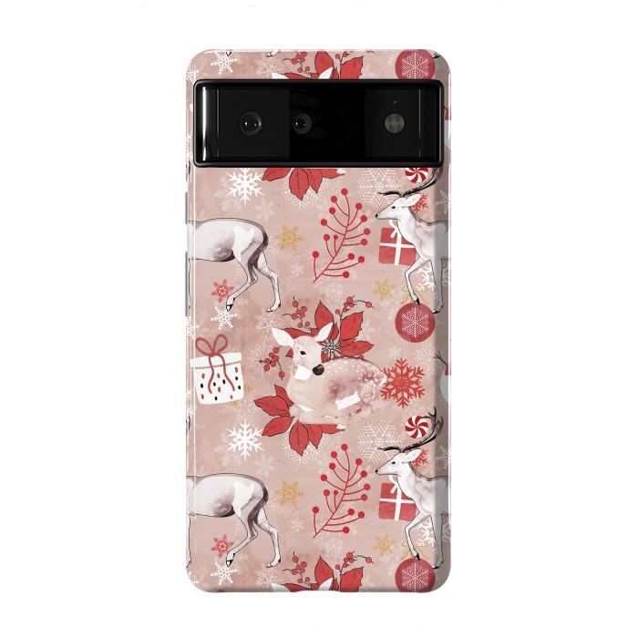 Pixel 6 StrongFit Deers and Christmas ornaments red pink by Oana 