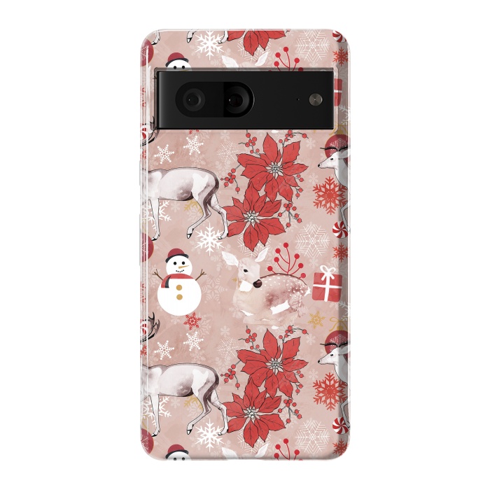 Pixel 7 StrongFit Deers and Christmas ornaments red pink by Oana 
