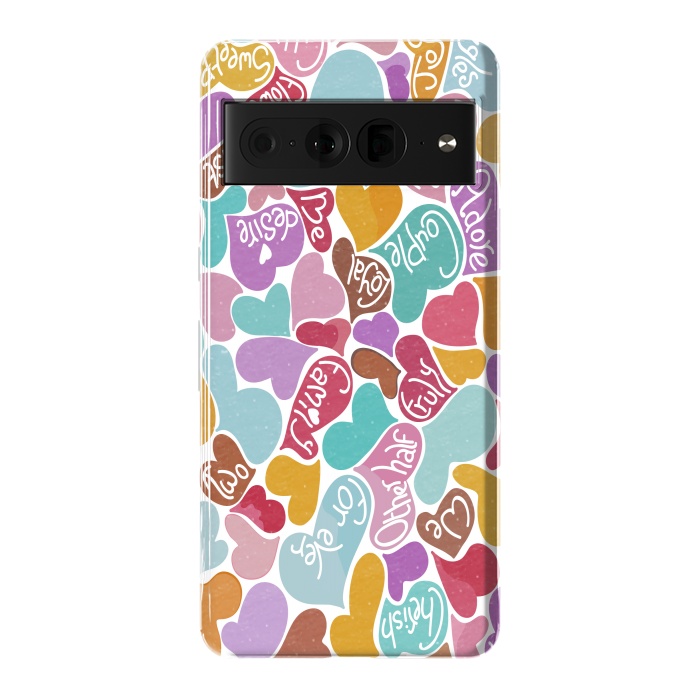 Pixel 7 Pro StrongFit Multicolored Love hearts with loving words by Paula Ohreen
