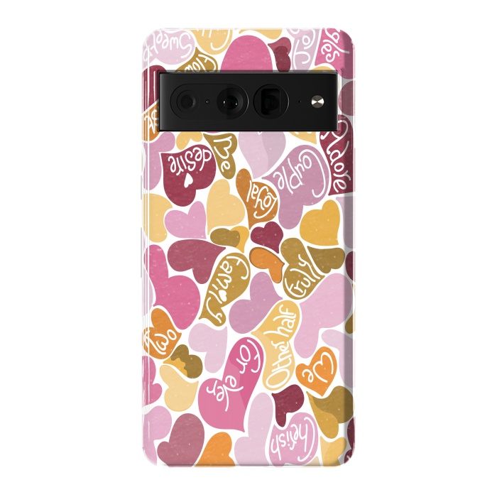 Pixel 7 Pro StrongFit Love hearts with loving words in pink and orange by Paula Ohreen