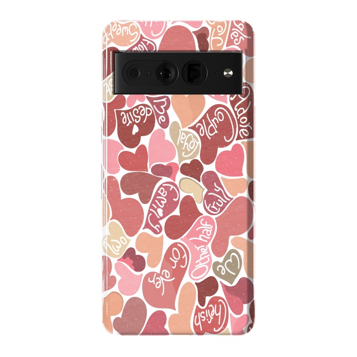 Pixel 7 Pro StrongFit Love hearts with loving words in red and beige by Paula Ohreen