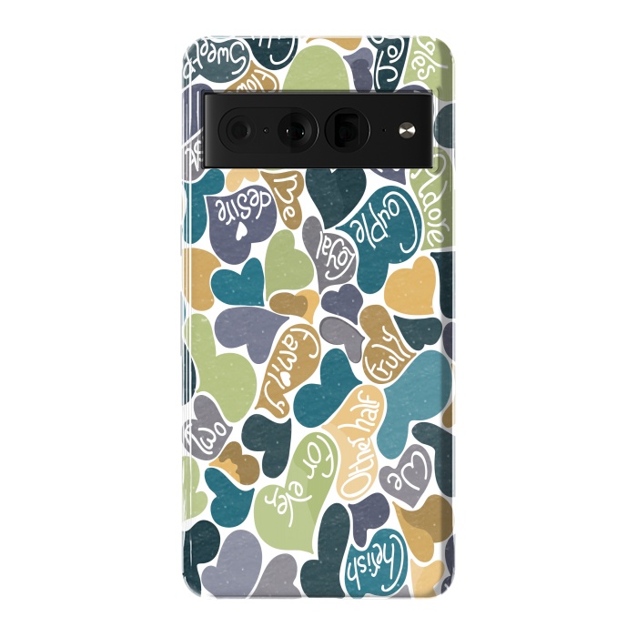 Pixel 7 Pro StrongFit Love hearts with loving words in blue and green by Paula Ohreen