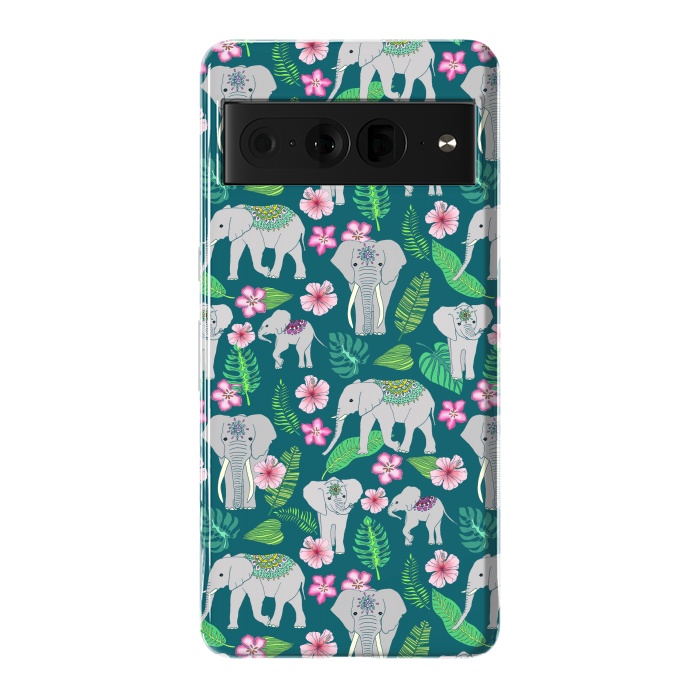 Pixel 7 Pro StrongFit Elephants of the Jungle on Green by Tangerine-Tane