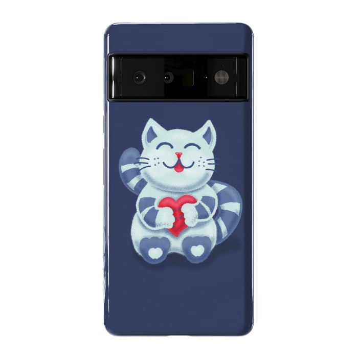 Pixel 6 Pro StrongFit Cute Blue Kitty With Heart In Love by Boriana Giormova