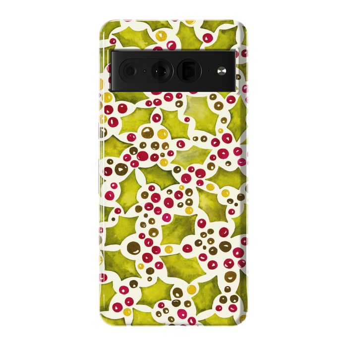 Pixel 7 Pro StrongFit Watercolour Christmas Holly and Berries Pattern by Paula Ohreen