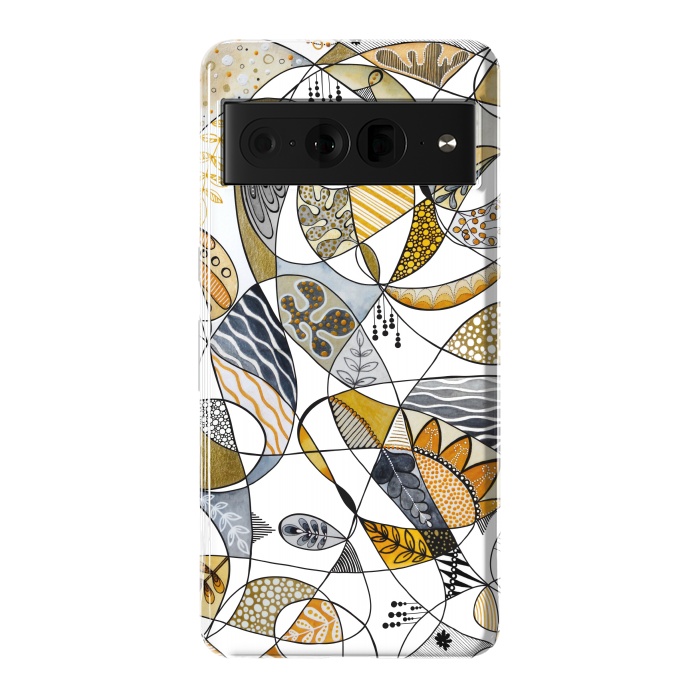 Pixel 7 Pro StrongFit Continuous Line Abstract Art in Grey and Yellow by Paula Ohreen