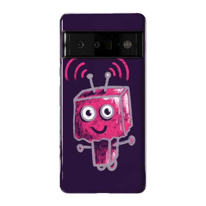 Pixel 6 Pro StrongFit Cute Pink Robot With Paper Bag Head Kids by Boriana Giormova