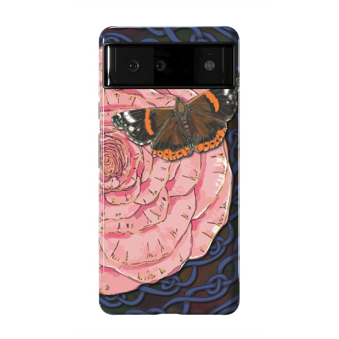 Pixel 6 StrongFit Pink Rose and Butterfly by Lotti Brown
