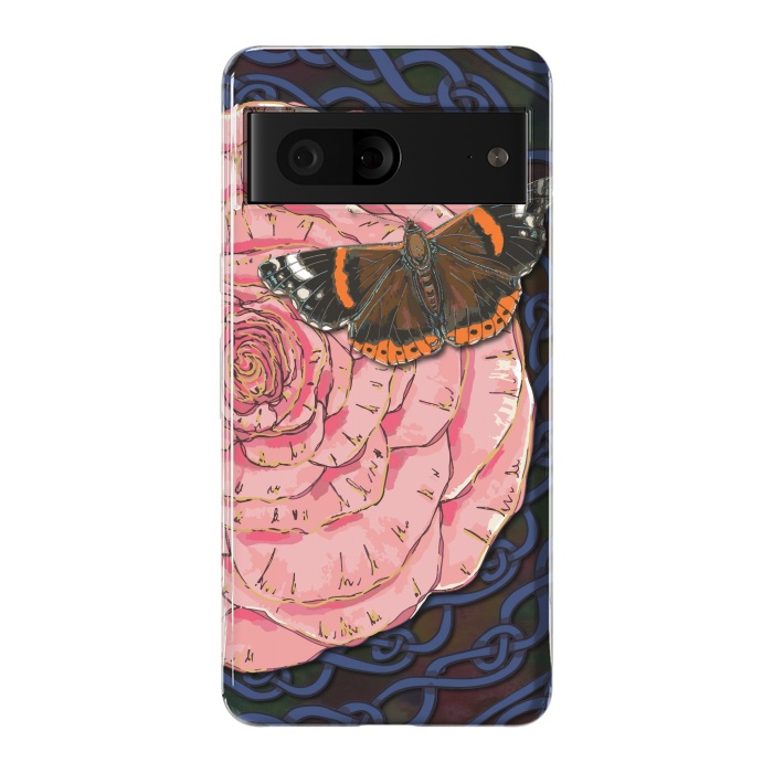 Pixel 7 StrongFit Pink Rose and Butterfly by Lotti Brown