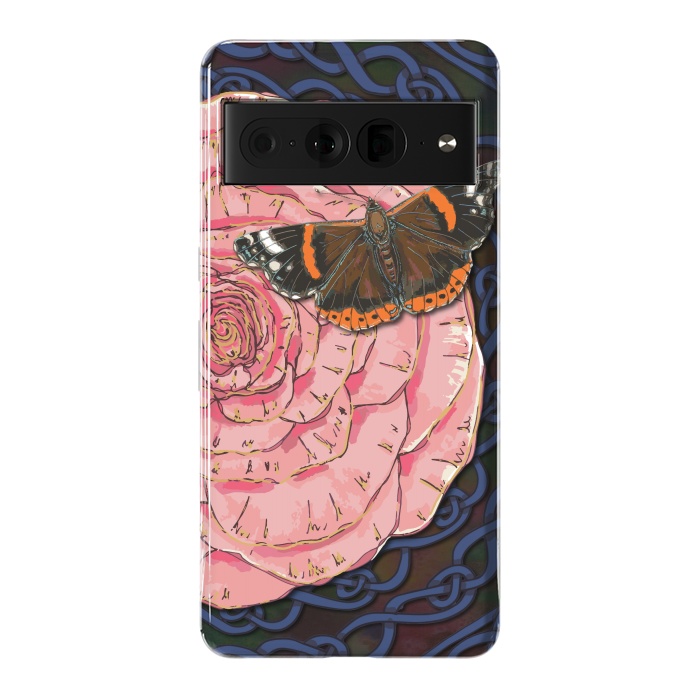 Pixel 7 Pro StrongFit Pink Rose and Butterfly by Lotti Brown