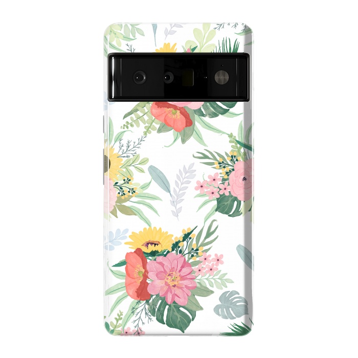 Pixel 6 Pro StrongFit Girly Watercolor Poppy & Sunflowers Floral Design by InovArts