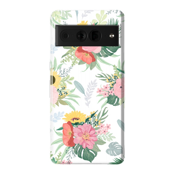 Pixel 7 Pro StrongFit Girly Watercolor Poppy & Sunflowers Floral Design by InovArts