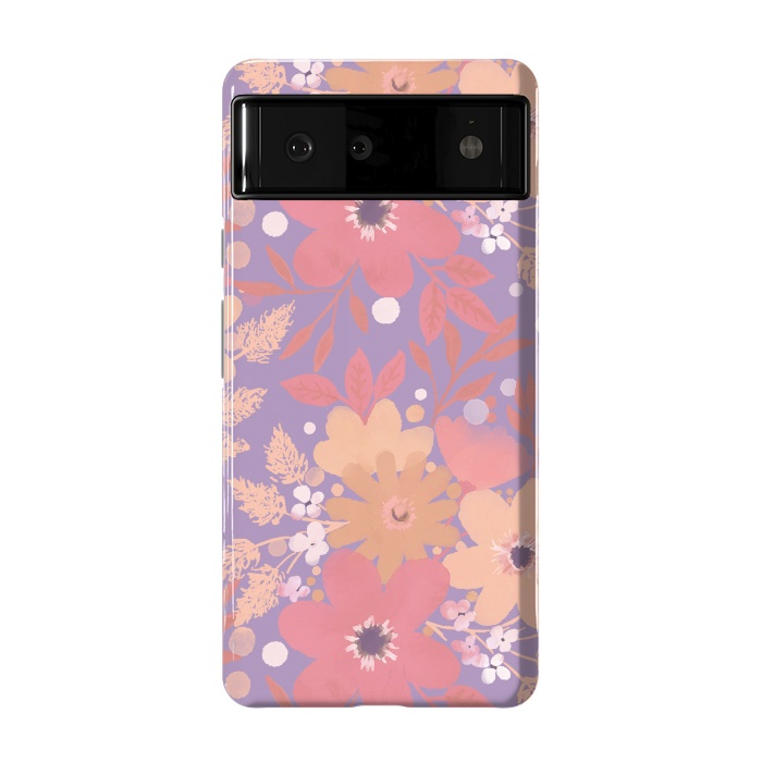 Pixel 6 StrongFit Watercolor dotted wildflowers - pink purple by Oana 