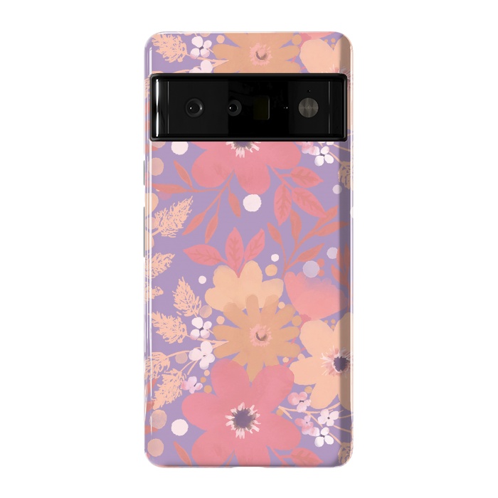 Pixel 6 Pro StrongFit Watercolor dotted wildflowers - pink purple by Oana 