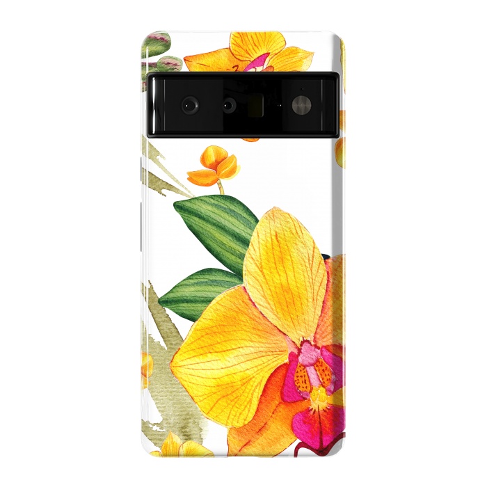 Pixel 6 Pro StrongFit watercolor yellow orchid flowers by haroulita