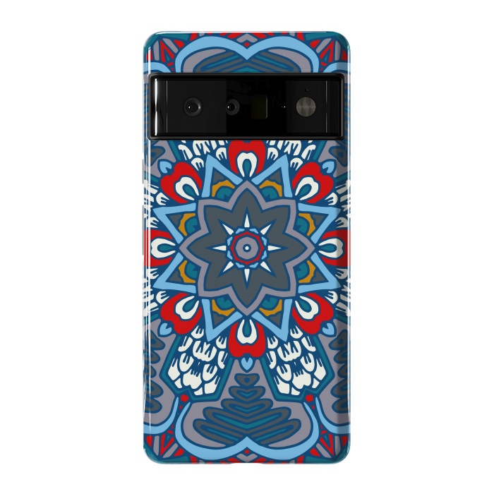Pixel 6 Pro StrongFit blue red star flower mandala by haroulita