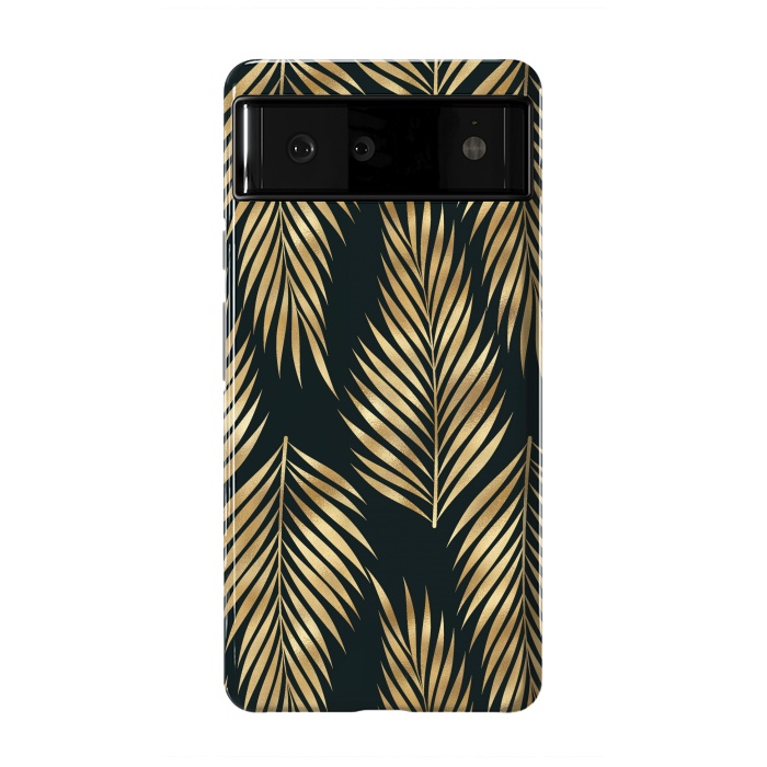 Pixel 6 StrongFit black gold fern leaves  by haroulita
