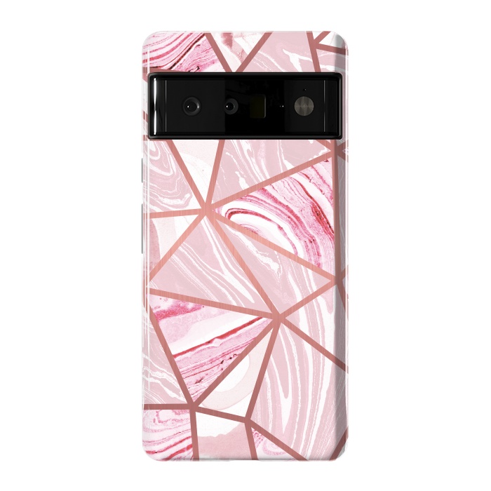 Pixel 6 Pro StrongFit Candy pink marble and rose gold triangles by Oana 