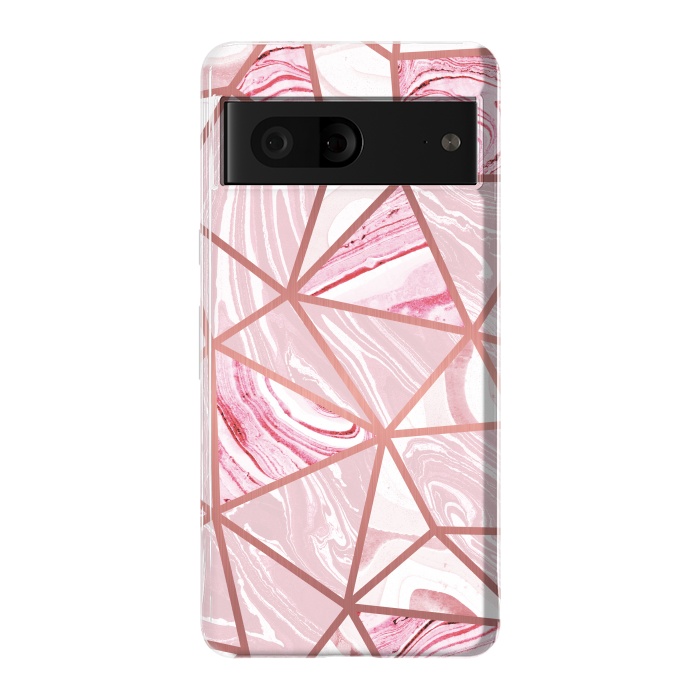 Pixel 7 StrongFit Candy pink marble and rose gold triangles by Oana 