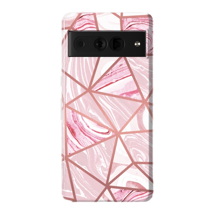 Pixel 7 Pro StrongFit Candy pink marble and rose gold triangles by Oana 