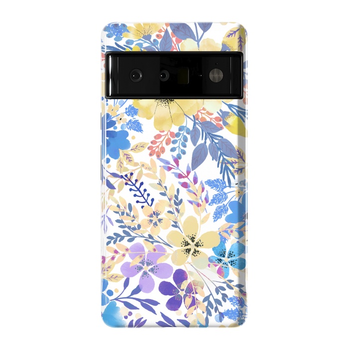 Pixel 6 Pro StrongFit Yellow blue watercolor wildflowers by Oana 