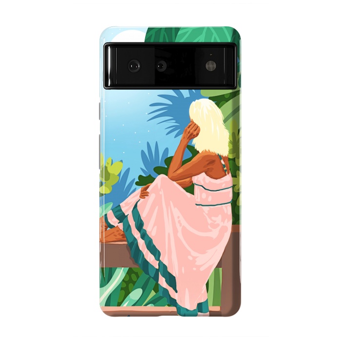 Pixel 6 StrongFit Forest Moon, Bohemian Woman Jungle Nature Tropical Colorful Travel Fashion Illustration by Uma Prabhakar Gokhale