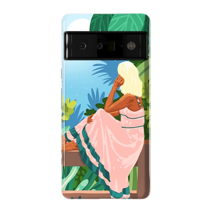 Pixel 6 Pro StrongFit Forest Moon, Bohemian Woman Jungle Nature Tropical Colorful Travel Fashion Illustration by Uma Prabhakar Gokhale