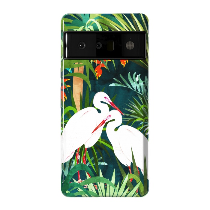 Pixel 6 Pro StrongFit To Me, You're Perfect, Tropical Jungle Heron Watercolor Vibrant Painting, Stork Birds Wildlife Love by Uma Prabhakar Gokhale
