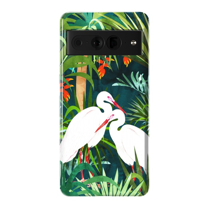 Pixel 7 Pro StrongFit To Me, You're Perfect, Tropical Jungle Heron Watercolor Vibrant Painting, Stork Birds Wildlife Love by Uma Prabhakar Gokhale