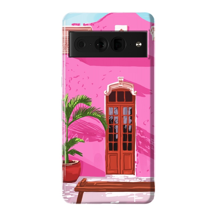 Pixel 7 Pro StrongFit Pink Building Architecture | Pop Art Travel House Painting | Modern Bohemian Décor Spain Palace by Uma Prabhakar Gokhale