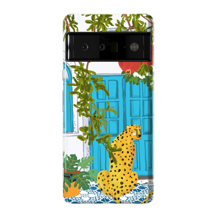 Pixel 6 Pro StrongFit Cheetah Home, Morocco Architecture Illustration, Greece Cats Tropical Urban Jungle Pomegranate by Uma Prabhakar Gokhale