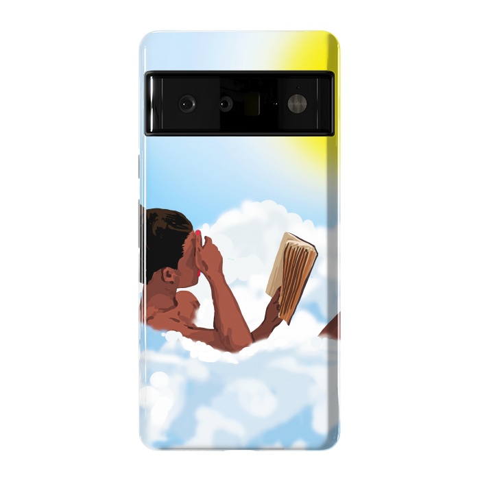 Pixel 6 Pro StrongFit Reading on Clouds, Black Woman Summer Sunny Day Book Painting, Bohemian Nude by Uma Prabhakar Gokhale