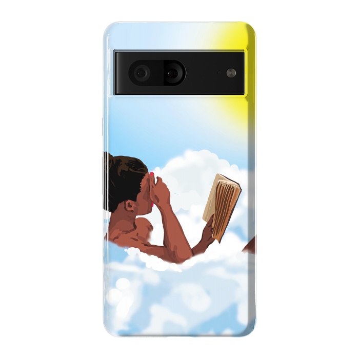 Pixel 7 StrongFit Reading on Clouds, Black Woman Summer Sunny Day Book Painting, Bohemian Nude by Uma Prabhakar Gokhale