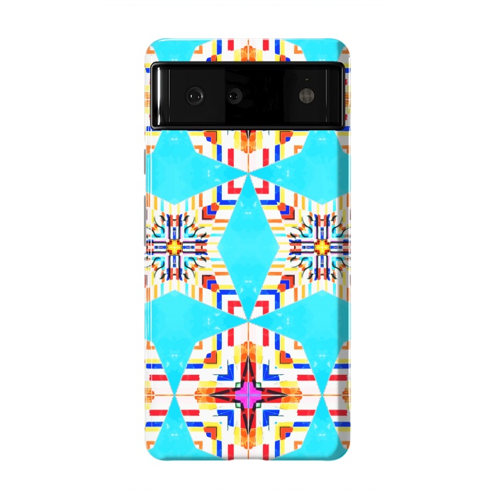 Pixel 6 StrongFit Exotic Tiles, Moroccan Teal Kaleidoscope Pattern, Turkish Bohemian Colorful Culture Eclectic Graphic by Uma Prabhakar Gokhale