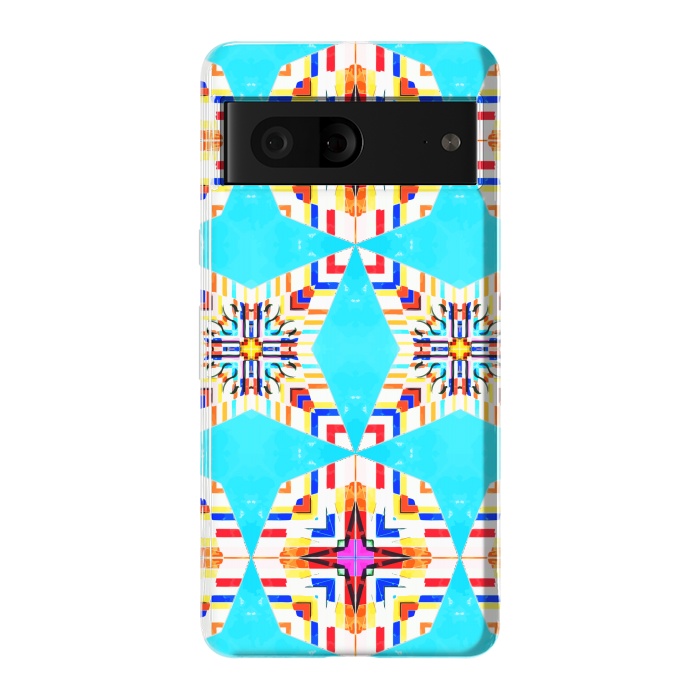 Pixel 7 StrongFit Exotic Tiles, Moroccan Teal Kaleidoscope Pattern, Turkish Bohemian Colorful Culture Eclectic Graphic by Uma Prabhakar Gokhale