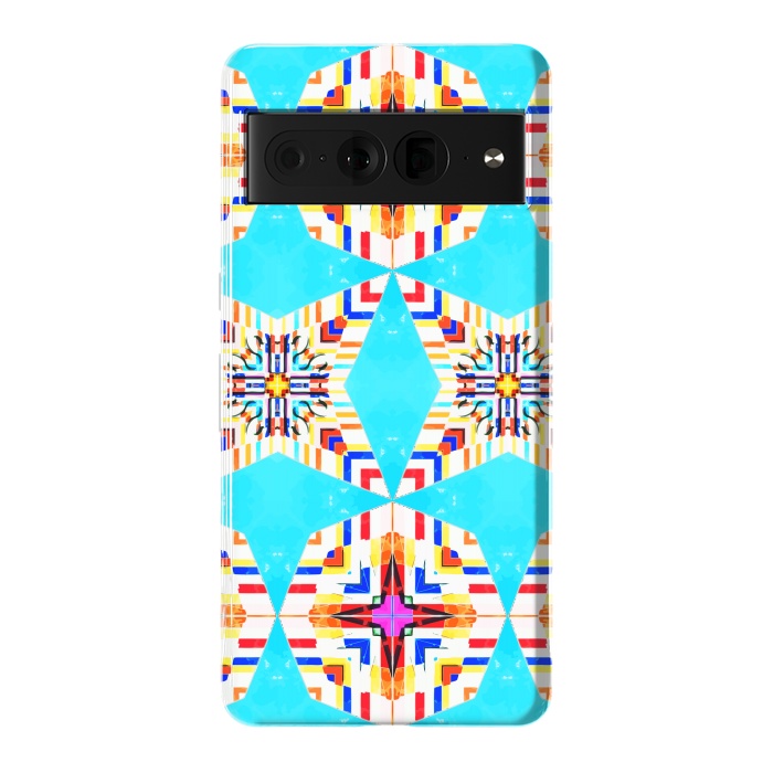 Pixel 7 Pro StrongFit Exotic Tiles, Moroccan Teal Kaleidoscope Pattern, Turkish Bohemian Colorful Culture Eclectic Graphic by Uma Prabhakar Gokhale