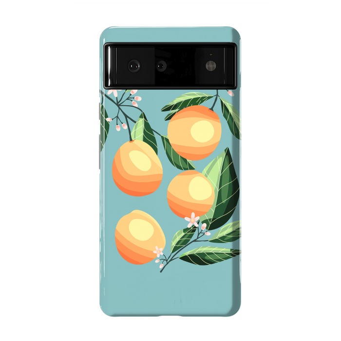 Pixel 6 StrongFit Peaches on blue by Jelena Obradovic